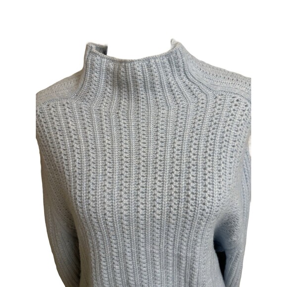 Madewell Women's XL 100% Merino Wool Pointelle-Stitch Mockneck Sweater Blue - Picture 5 of 10